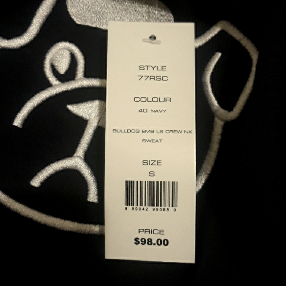 French Connection Fleece Sweatshirt Bulldog Embroidered Crewneck Sweater - Picture 3 of 15